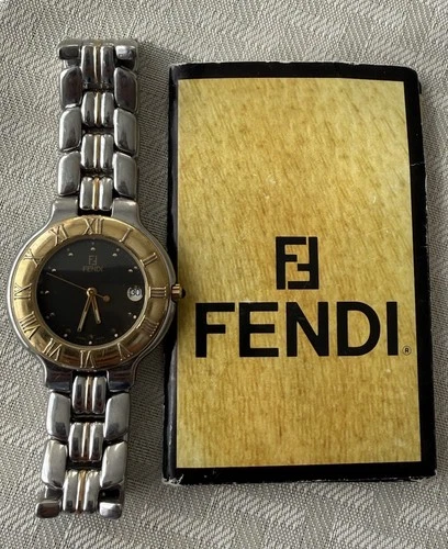 Fendi 900G Vintage Quartz Grey Dial Gold Two-Tone Swiss Men's Watch Full Links