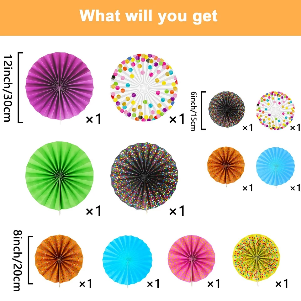 12 Pieces Confetti Hanging Paper Fans for Classroom Decorations Colorful Conf... - Image 2 of 4