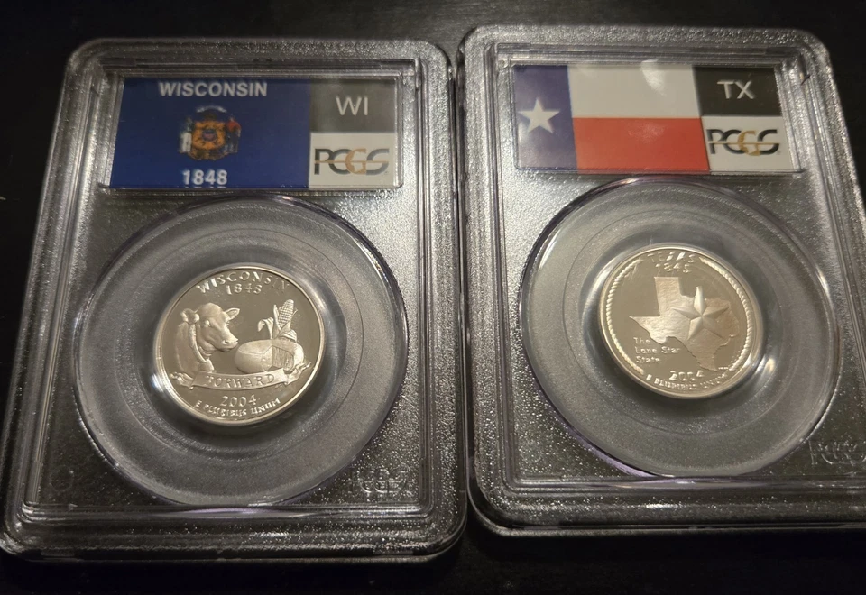 Set of TWO Silver 2004 S Quarters PCGS PR70CAM Graded WISCONSIN & TEXAS - Image 3 of 4