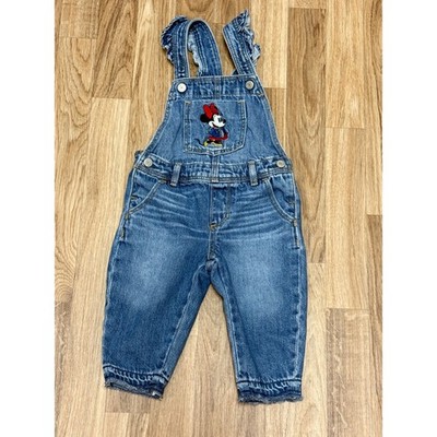 Baby Gap Disney Minnie Mouse Denim Overalls Ruffle Strap Blue 18-24 Months