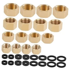 16pcs Brass Pipe Cap with 16 Rubber Gasket Seal Ring, Gold Hex Compression 