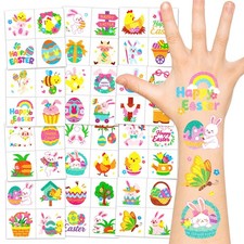 EMOME Easter Tattoos for Kids, 96 PCS Glitter Spring Tattoo Multicolor