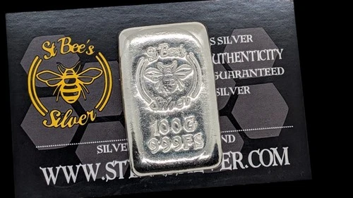 100 Gram .999fs St Bee's Silver Bullion Bar