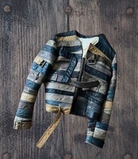 Unisex Genuine Patchwork Leather Biker Jacket...