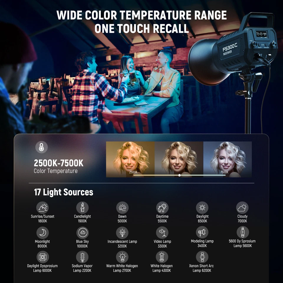 NEEWER 300W RGB COB LED Luz de Video con APP para Estudio Fotografía Grabación de Video Foto 3 de 4