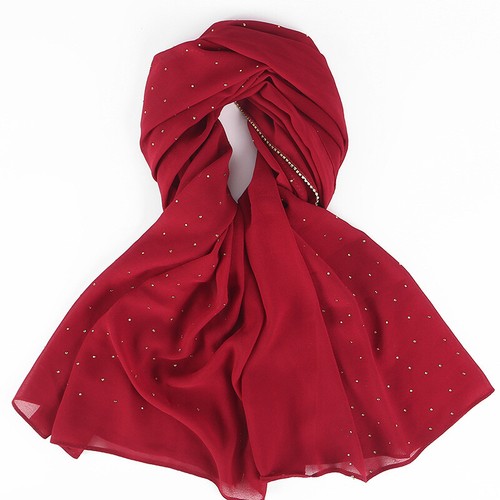 Women Rhinestones Pearl Chiffon Hijab Scarf Muslim Scarves Headwrap Wholesale - Picture 11 of 31