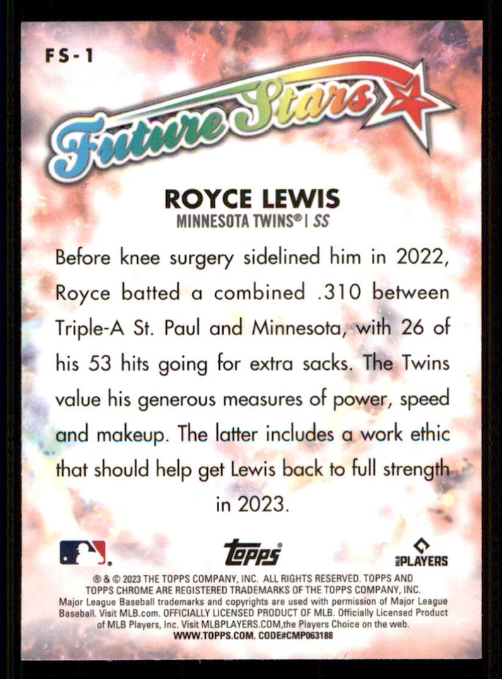 2023 Topps Chrome Future Stars #FS1 Royce Lewis - Image 2 of 2