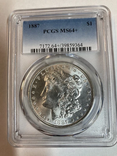 1887 MS 64 + PCGS Morgan Silver Dollar Brilliant White Mirror Like Coin