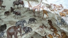 Vintage Heavy Cotton Fabric AFRICAN SAFARI ANIMALS Lion,Giraffe,Zebra 1 Yd/50"