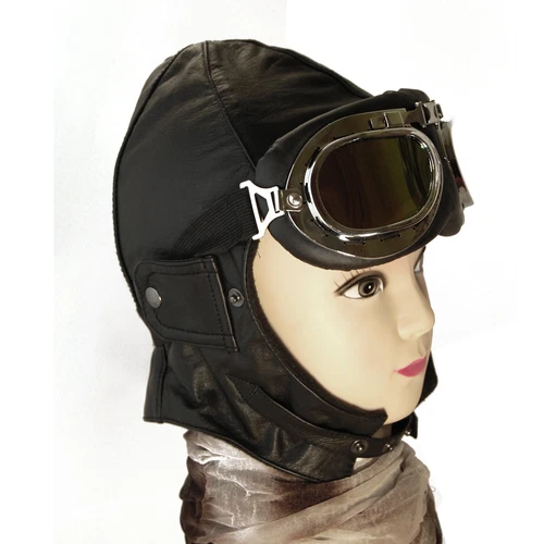 Convertible hood leather black - aviator hat - vintage hat convertible glasses free