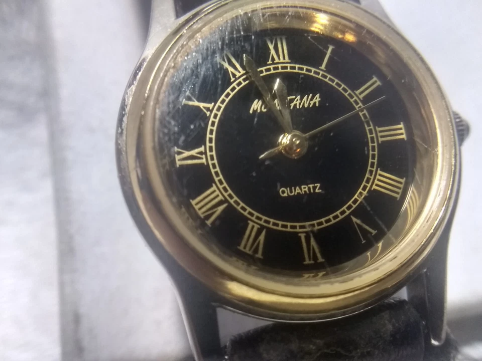 Reloj Montana Plateros Azteca Plata Dorado Cuero Negro Nuevo Murciélago Gran Forma 2 Foto 4 de 4