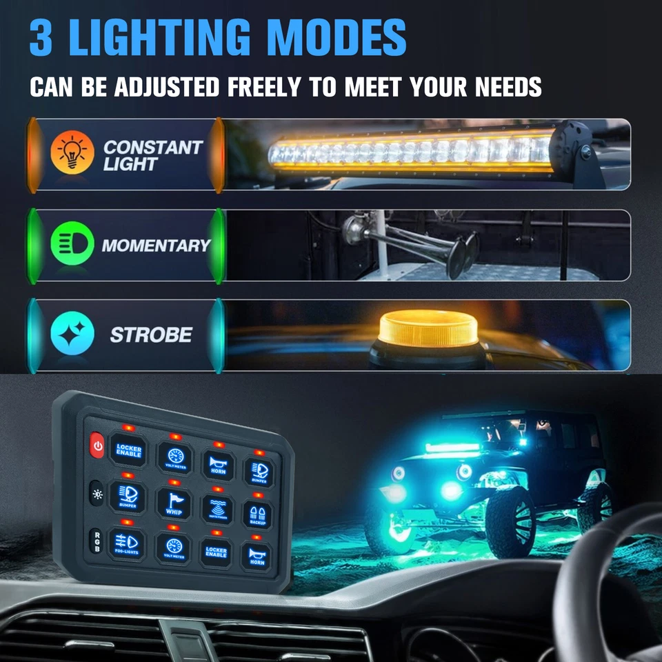 RGB 12 Gang 开关面板 LED 灯适用于 Can-am Maverick X3 Trail Sport 800 1000 — 第 4/4 张图片