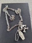 Silver Tone Chain Link Necklace with Coffin / Skeleton Skull Charms
