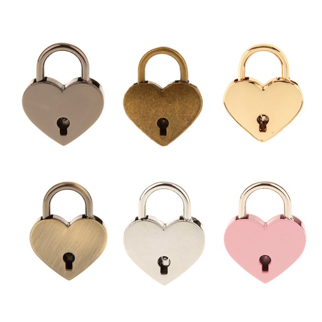 Heart Shape Padlock with Keys Jewelry Box Lock Set Antique Brass Set of