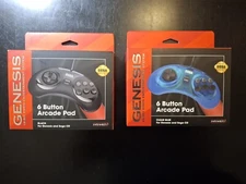 Retro-Bit Sega Genesis Controllers (Wired, 6 button, Clear Blue & Black)