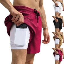 Mens Athletic Shorts Sport Workout Jogging Double Layer Running Short Pants
