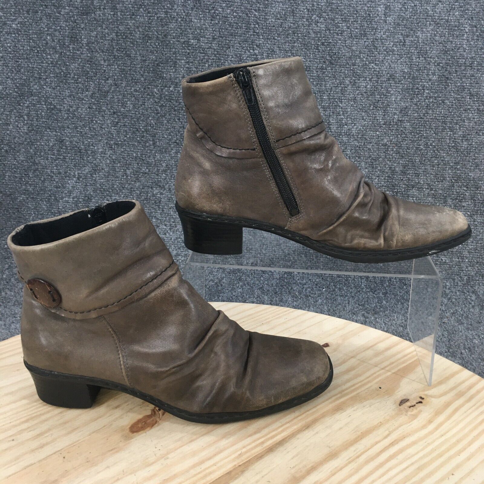 Beperken Verhandeling Aanpassing Rieker Boots Womens 38 Kendra 63 Ankle Booties Gray Leather Block Heels  Casual | eBay