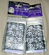 80 Zip Seal Plastic Bags Black White Skull Bones 3.8x5.75 Clear Poly Zipper Gift