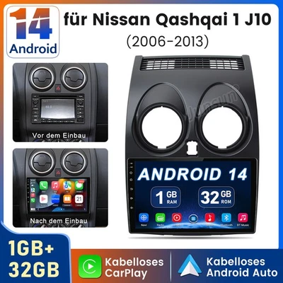 DAB+ Für Nissan Qashqai J10 2007-2015 Android 14 Carplay Autoradio GPS Navi WIFI