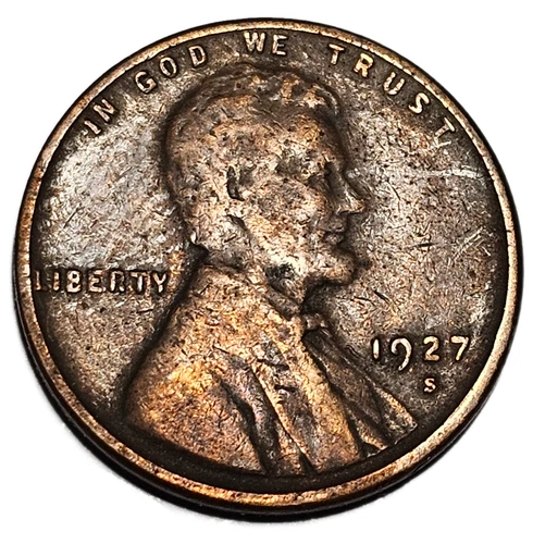 1927-S LINCOLN CENT VERY GOOD+, BROWN FREE USA SHIPPING