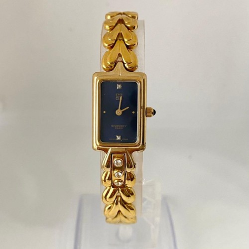 Working GIVENCHY Watch Rectangular Gold Vintage Dia