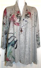Excellent Gray w/Multicolor Art To Wear Print INOAH 3/4 Sleeve Cardigan - Large
