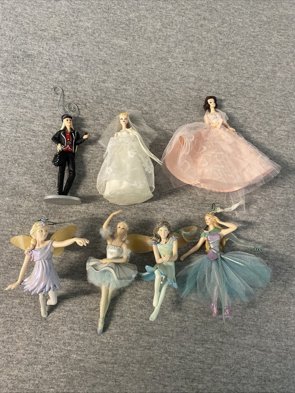 Lot Of 7 Vintage Hallmark Fairies & Barbie Hallmark Christmas Ornaments