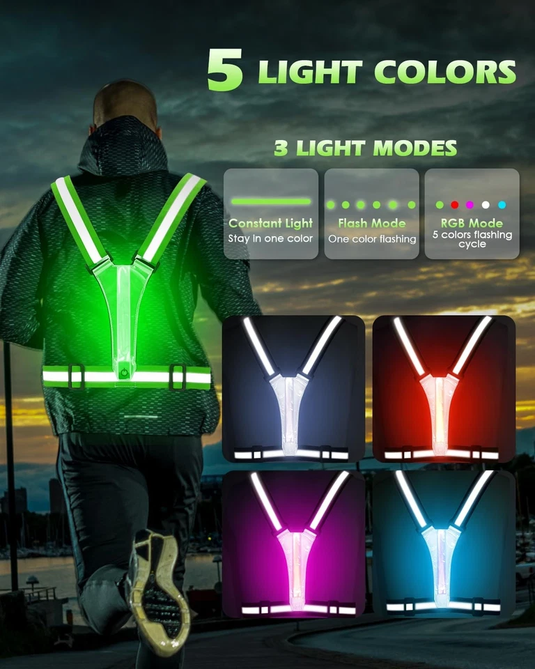 Zacro 2-Pack LED Reflective Running Vest, USB Rechargeable, 5-Color, High-Vis - Image 3 of 4