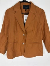 NWT Lafayette 148 SILK LINEN Blazer  Orange Rust Jacket Long Sleeve Lined Size 4