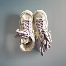 BILLY Boots Toddler Size 8 Cuff High Top Faux Wool Lace-Up Zip-On Tan With Lilac