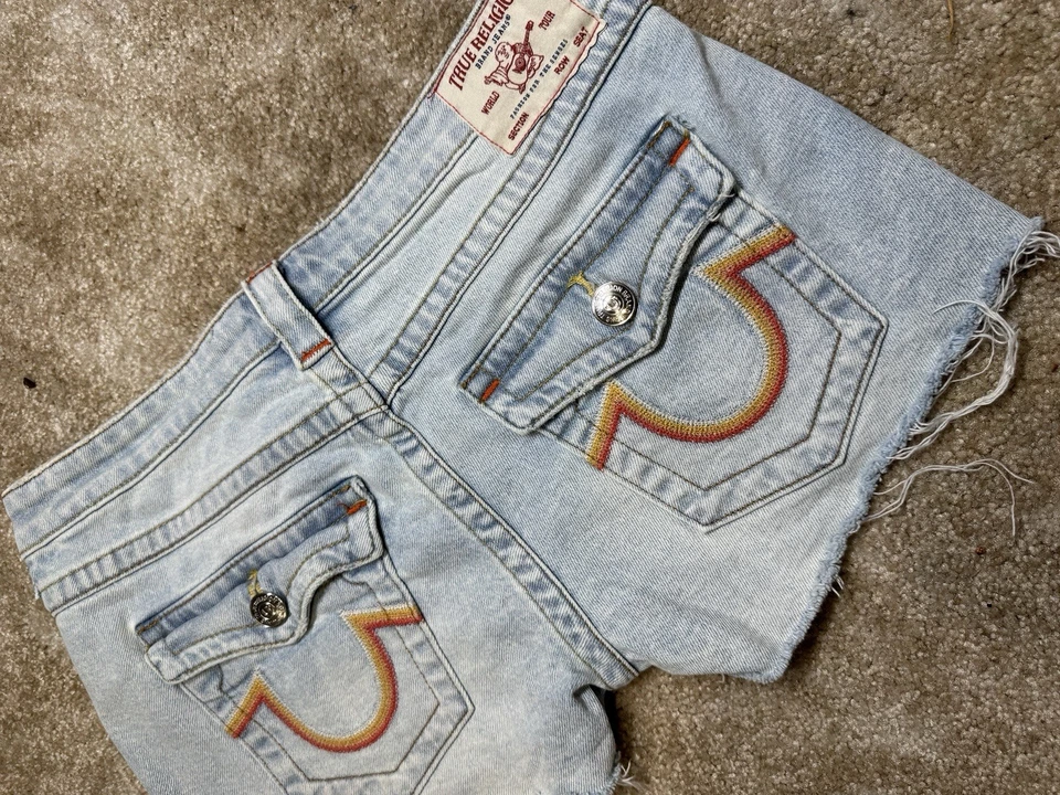 Pantalones Cortos Vaqueros Mujer True Religion Marca Joey Corte Envejecido Talla 32 NUEVO Foto 3 de 4