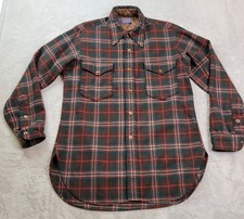 Vintage Pendleton 100 Wool Flannel Shirt Mens 15.5 Green Red Plaid USA Made