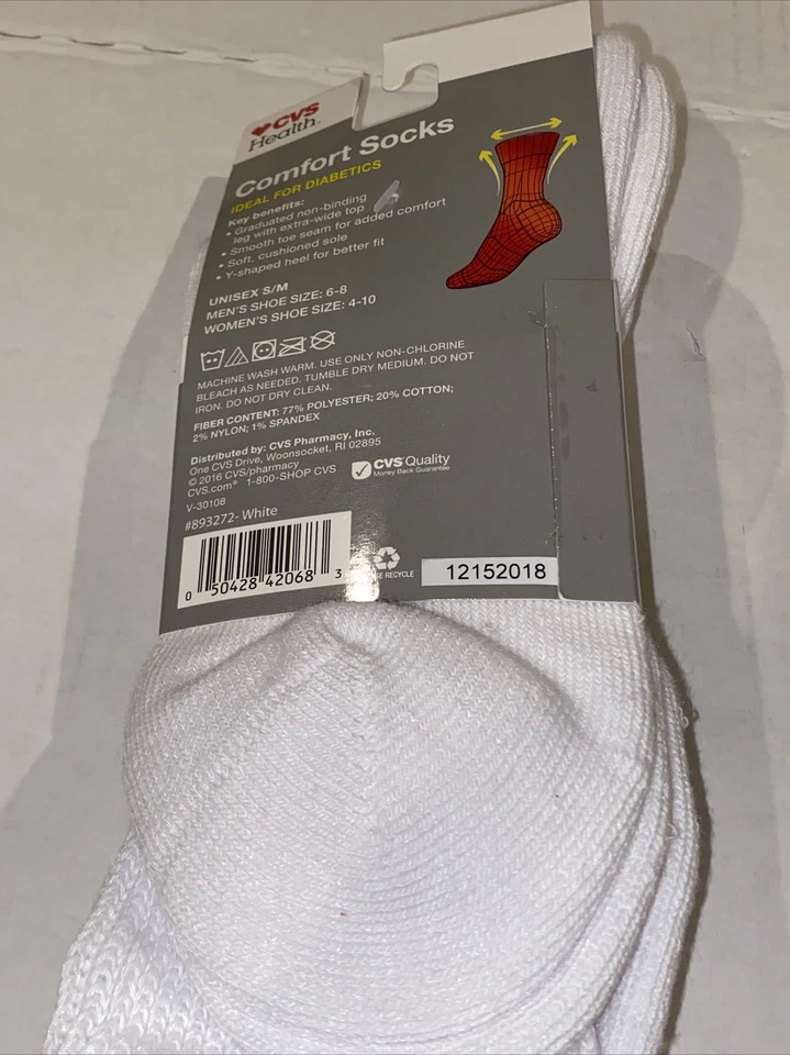 Calcetines Confort 2 Pares - Blanco - Diabético - Unisex S/M ~ CVS Health Crew Longitud  Foto 4 de 4
