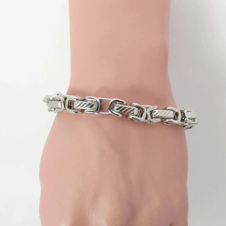 5pcs Box Link Stainless Steel Chain Byzantine Silver Bracelet Punk Wristband - Image 4 of 4