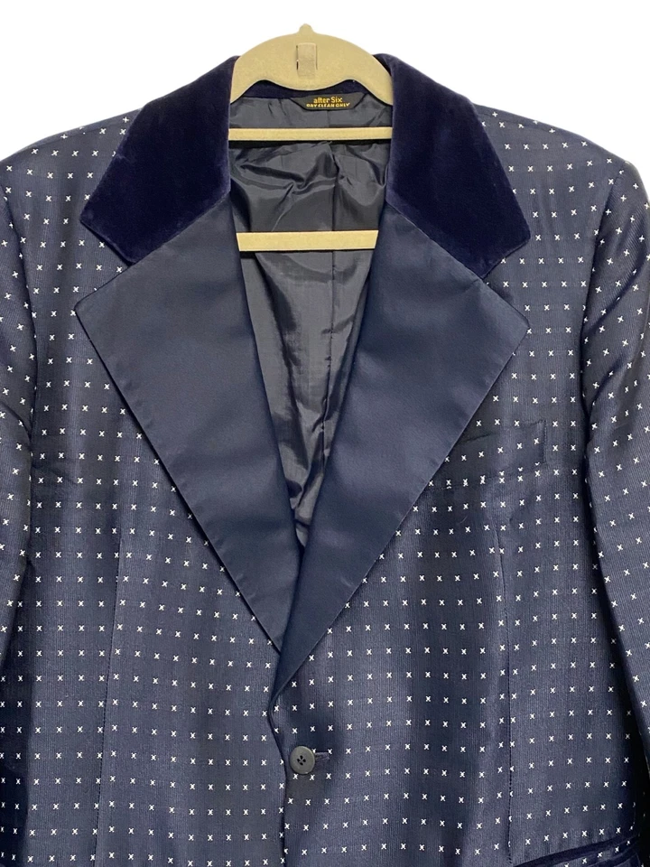 Traje De Colección After Six por Rudofker Azul Marino Lunares Años 70 Hombres Chaqueta Formal Foto 2 de 4
