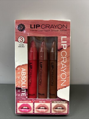 Absolute NY Lip Crayon Set of 3 Watermelon Mai Tai Au Naturale New Sealed