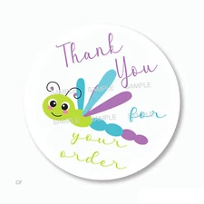 30 Dragonfly Thank You for Your Order Stickers 1.5" Round Envelope Seals Labels