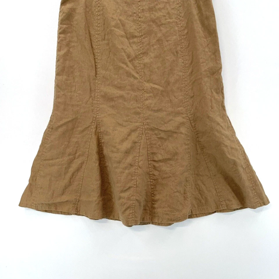 Kim Rogers Women's Trumpet Skirt Flowy Flare Midi 100% Linen Camel Brown Size 10 - Image 3 of 4