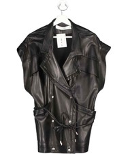 Iro Black Tie Waist Sleeveless Leather Jacket Uk S