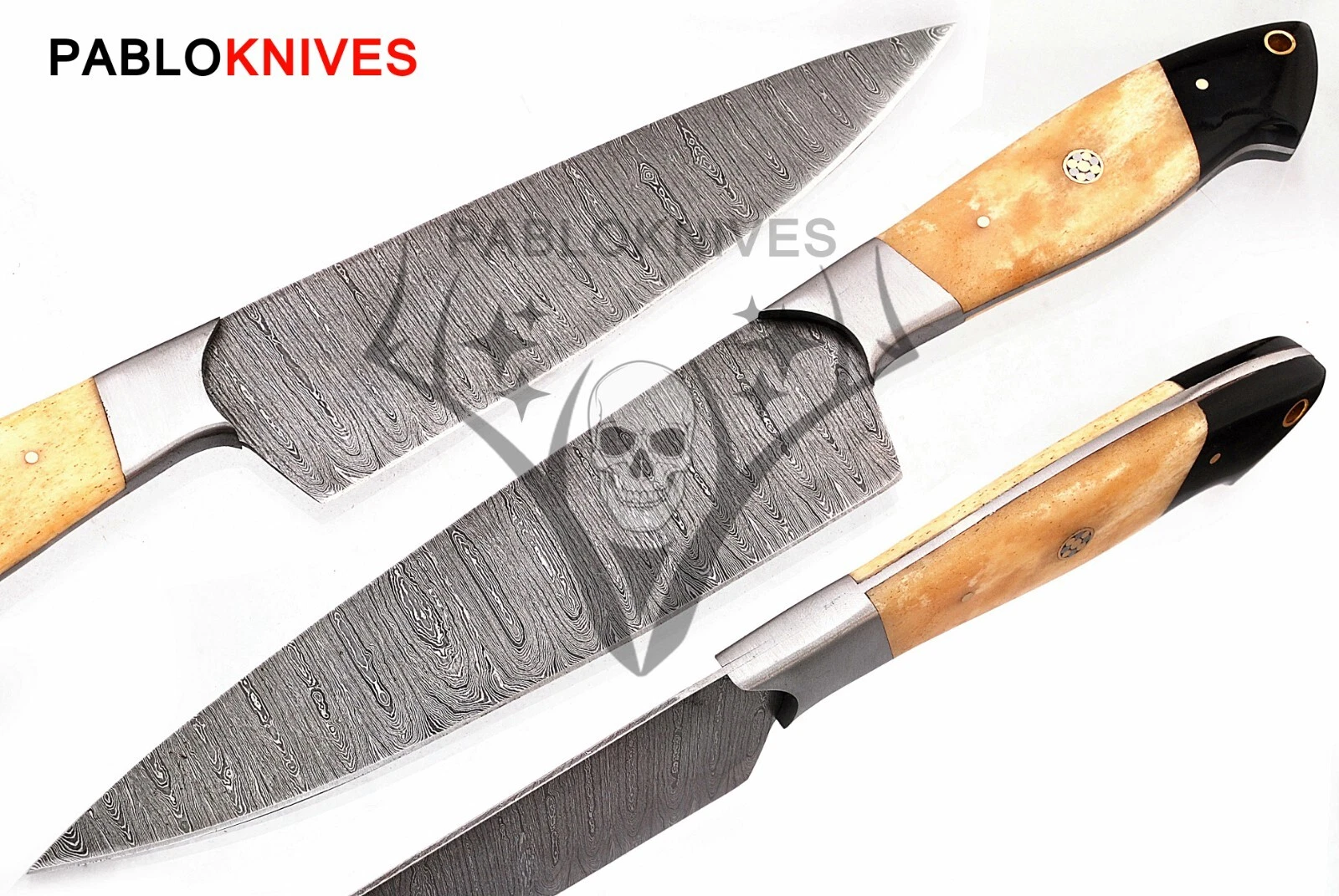 Rare Custom Handmade Damascus Steel Fixed Blade Kitchen chef Knife / Bone Handle