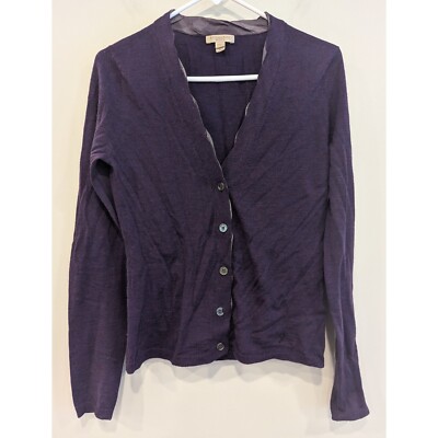 Burberry Brit Purple 100% Merino Wool Cardigan Size Medium