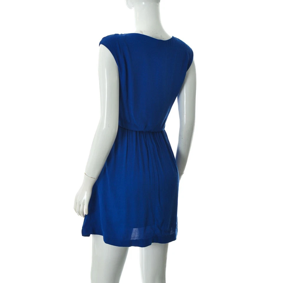 Mini robe femme Stradivarius bleu royal plissée transparente sans manches tai... - Photo 3/4