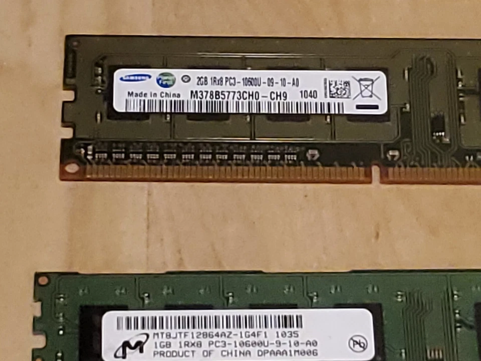 6GB (3x2GB) Ram DDR3 PC3-10600V-08-10-AO Samsung/Micron Crucial - Image 3 of 3