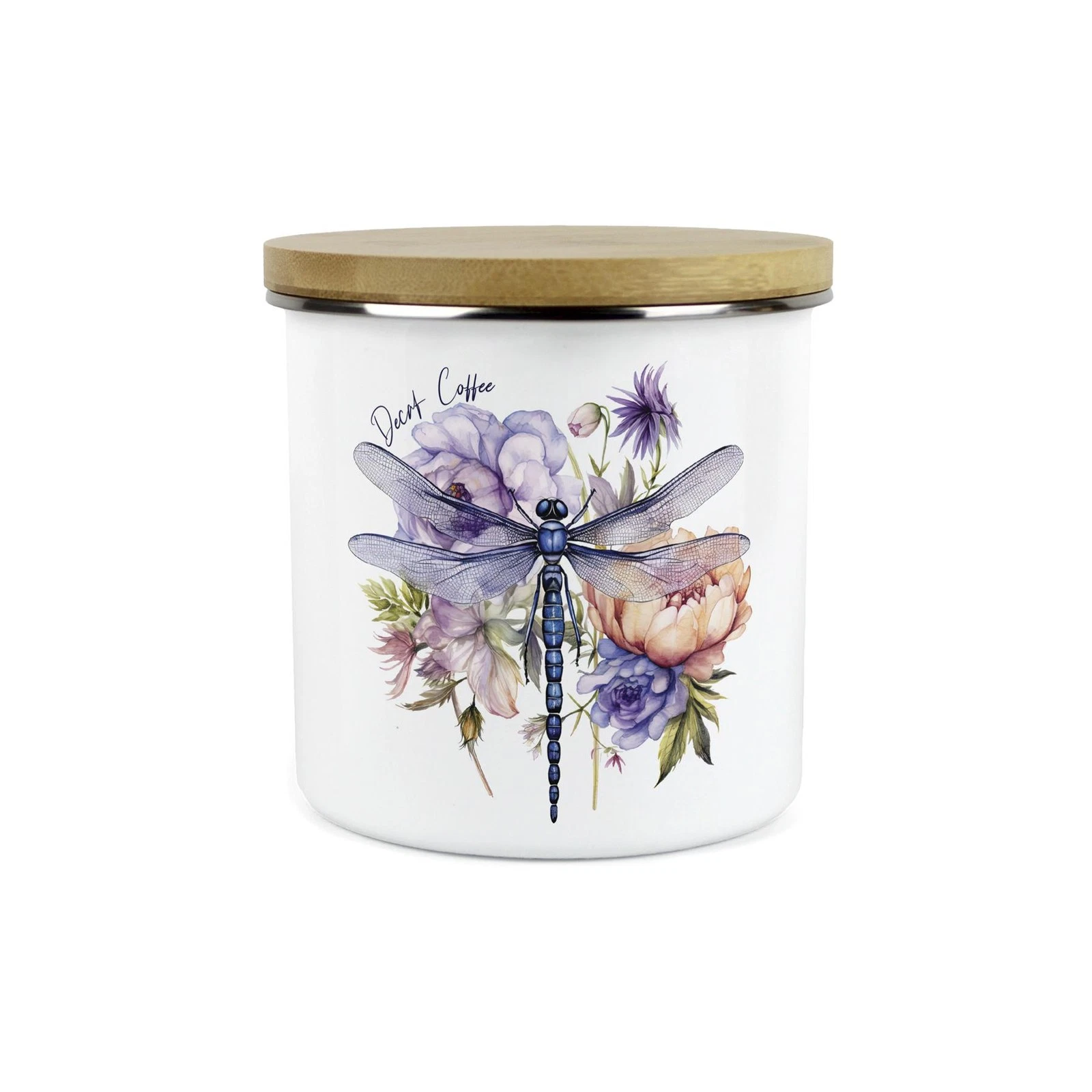 Dragonfly Decaf Coffee Storage Canister - Purple Floral Container Kitchen Gifts