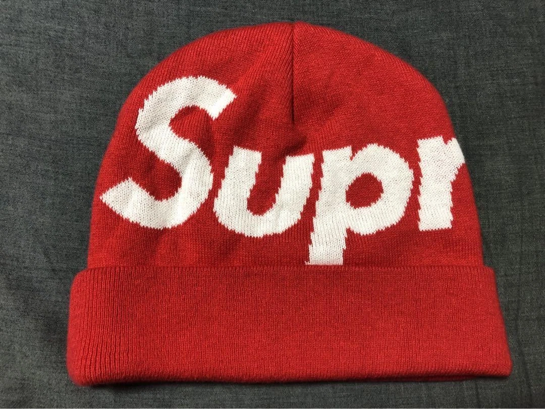 Supreme 23aw grand logo bonnet tricot chapeau rouge mode homme excellent du Japon