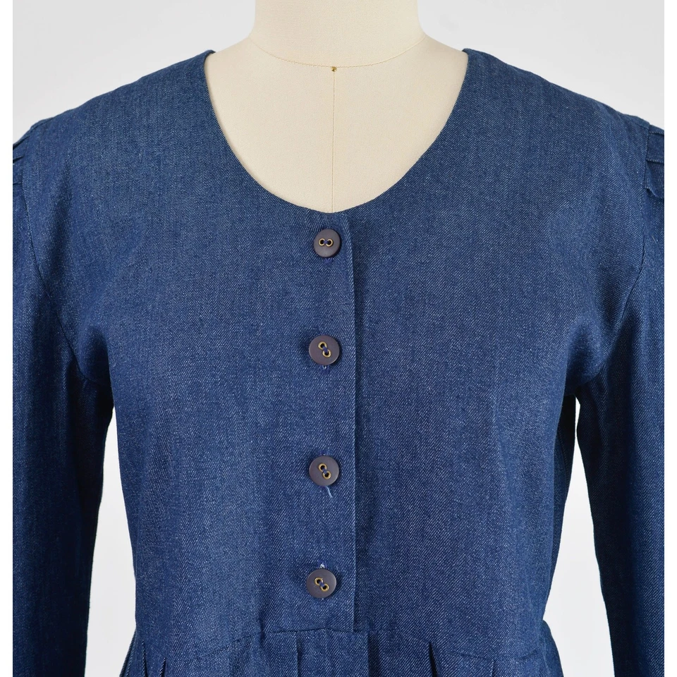 Vestido midi vintage años 80 de mezclilla manga abullonada bordado floral Jean Cottagecore S M Foto 3 de 4