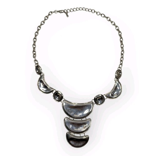 Vintage Crescent Moon Silvertone Bib Necklace Goddess Statement Runway 18" - Picture 6 of 11