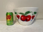 VINTAGE FIRE KING RED APPLES & CHERRIES WHITE MILK GLASS MIXING BOWL 9.5" X 6"