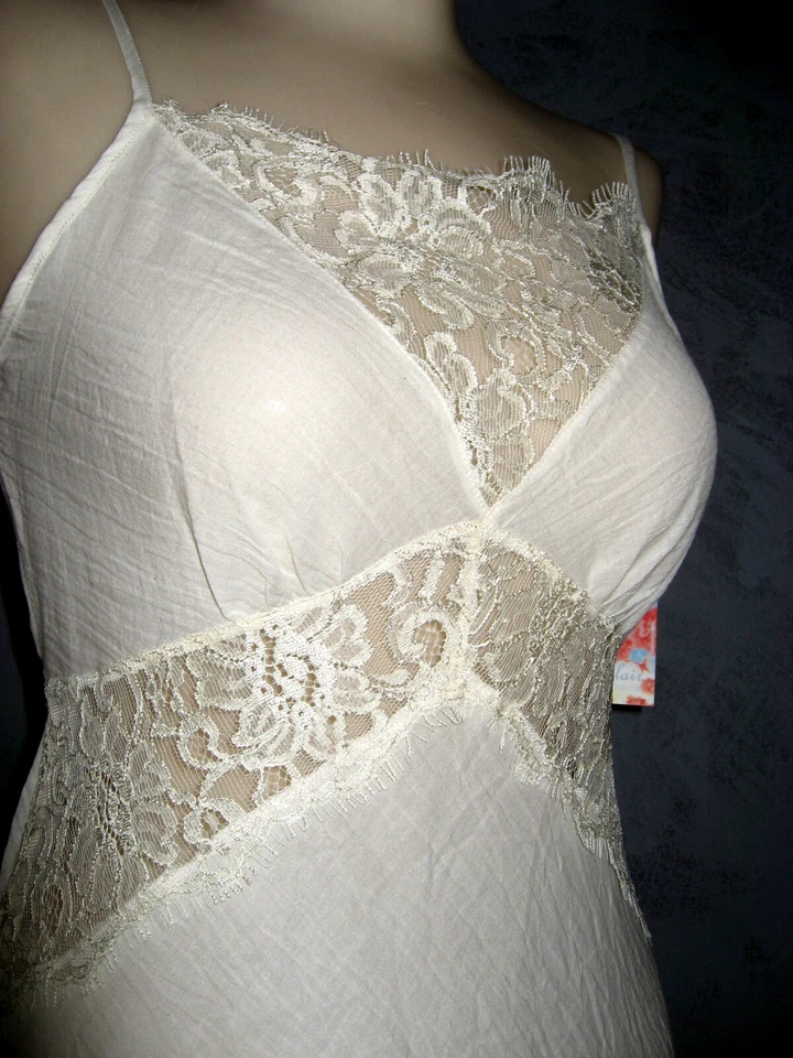 Lencería de Lujo Claire Pettibone Chemise Marfil Encaje y Algodón Deanna XS S 34 Nueva Foto 3 de 4