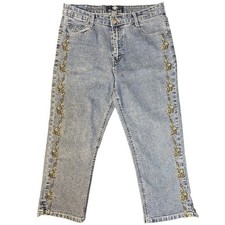 Jeanbay Capri's Woman's Size 30x20 Blue Embroidered Stretch Faded Denim Tag 10